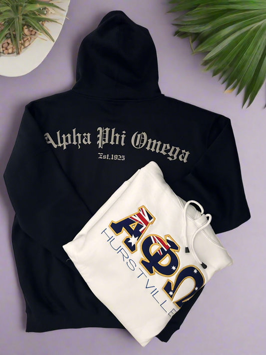 Fraternities and sororities Greek font, applique with aus NZ flag machine embroidery