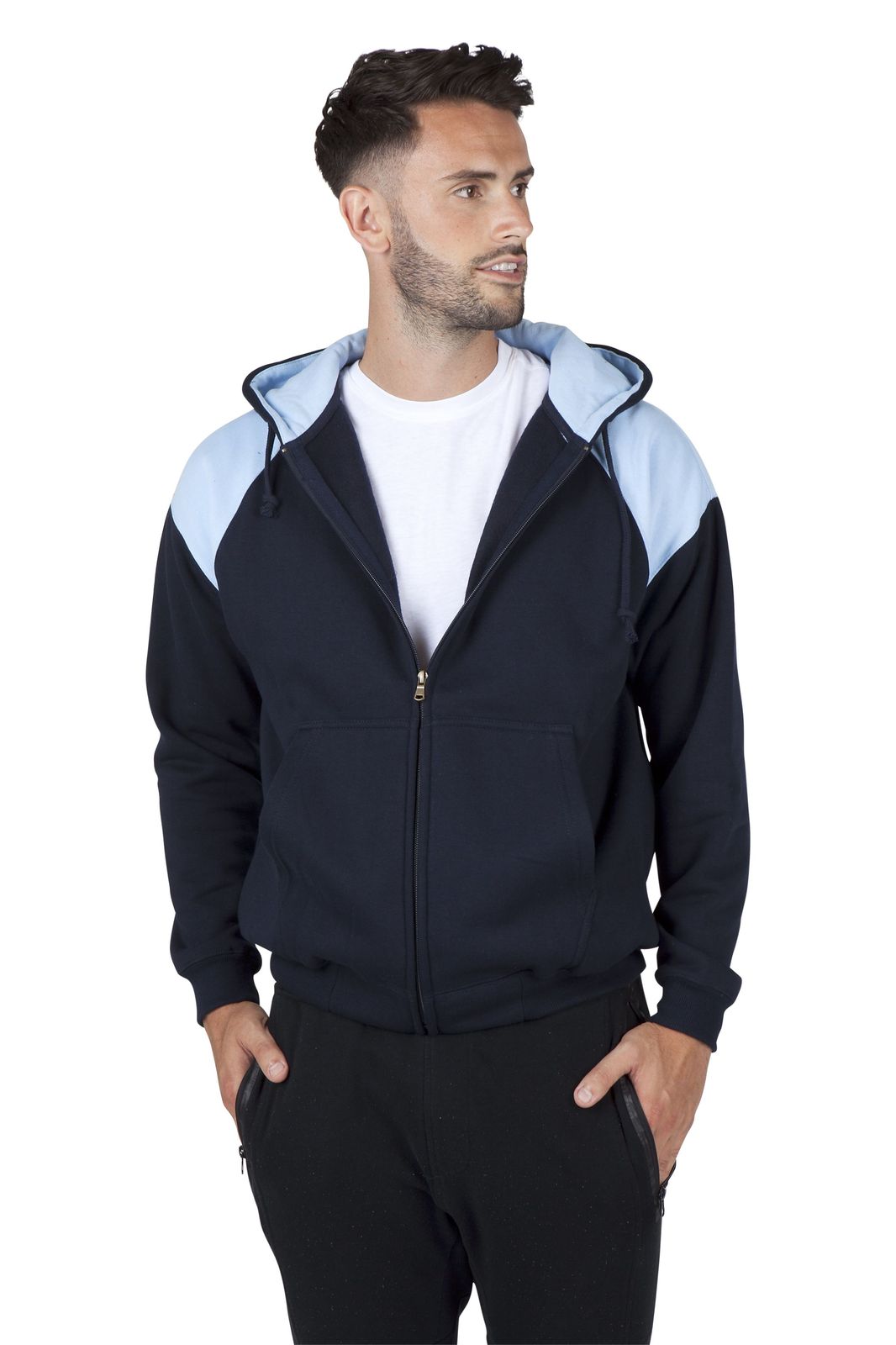 Mens Shoulder Contrast Zip Hoodie