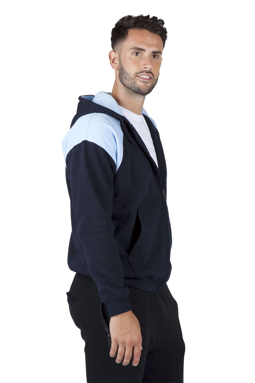 Mens Shoulder Contrast Zip Hoodie