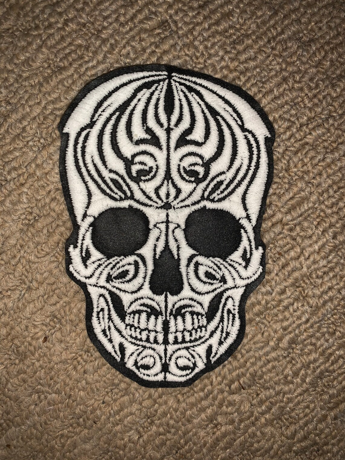 Sew-on Embroidered Glow in the Dark Tattoo Skull