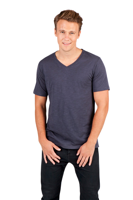 Mens Raw Cotton Wave  V Neck Tee