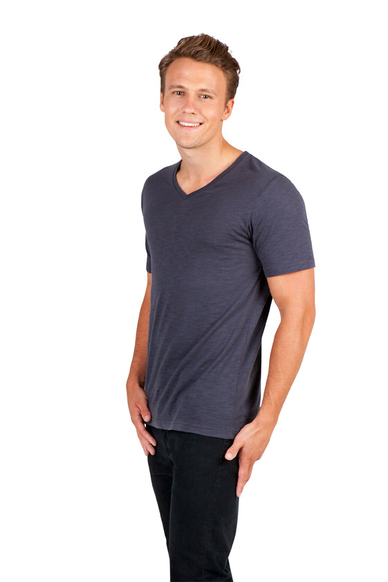 Mens Raw Cotton Wave  V Neck Tee